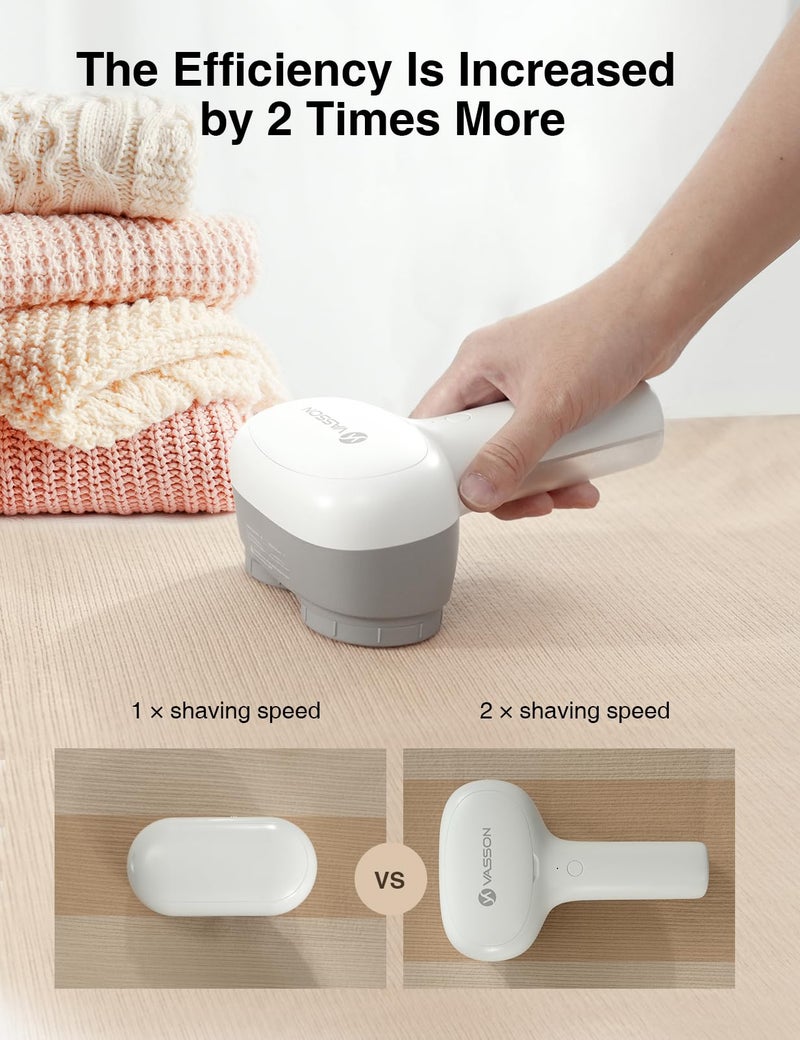 VASSON Fabric Shaver  Electric Lint Remover  Rechargeable Lint Shaver  Sweater Shavers to Remove Pilling  Large Fuzz Remover for Clothes Couch Furniture (Greyish White) - Image 2